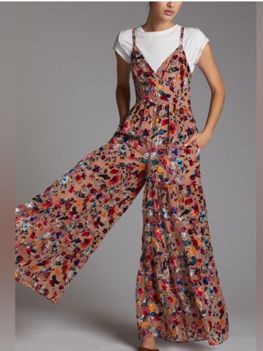 Hutch Tan Multi Floral Flounced Wide-Leg Jumpsuit - Picture 3 of 14